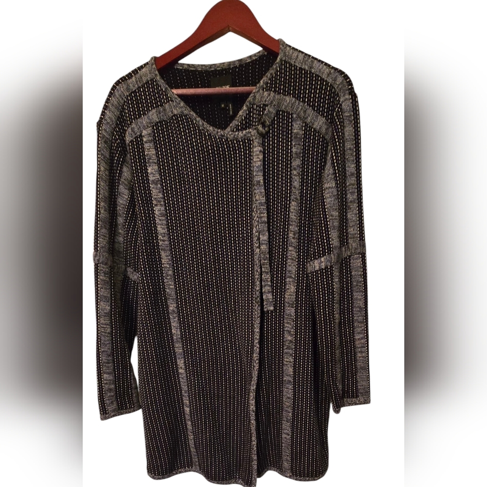 Nic +Zoe Long Cotton Blend Navy Blue Cardigan D-ring Tie Closure